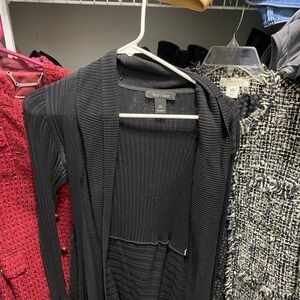 White House Black Market Black Ribbed Open-Front Cardigan